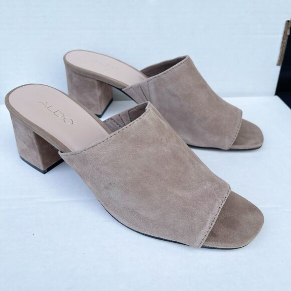 Aldo Womens Summer Slides Sandals Shoes Size 10 Tan Suede Chunky Block Heel EUC - Picture 13 of 13